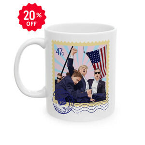 Trump 47c Assassination Defiance Cartoon Art Postage Stamp - Ceramic Mug